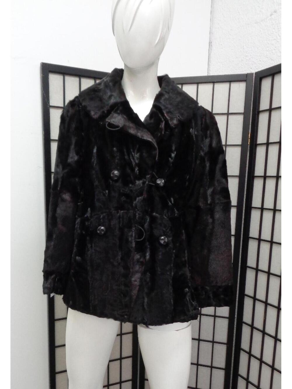EXCELLENT BLACK GOAT FUR COAT JACKET WOMEN WOMAN SIZE 4 petite